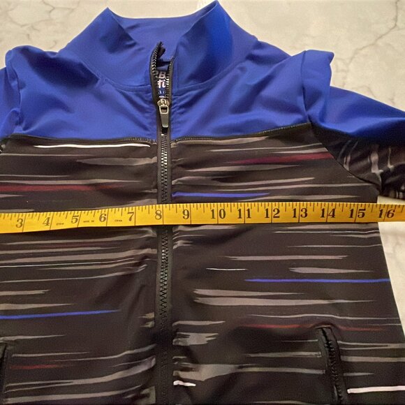 Active wear Royal Blue Gray stripe Urban zip up Sweater Girls Size L  - 14/16 - Picture 11 of 13